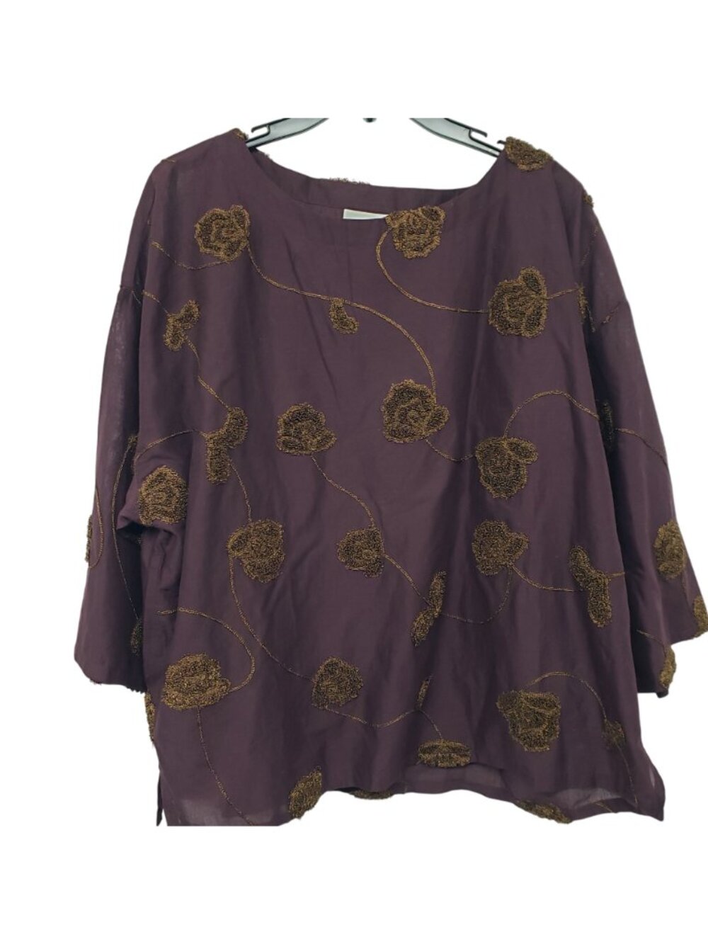 Pure Jill J Jill Valley Embroidered Purple Brown Top Fall Colors Boho Textured - Picture 7 of 11